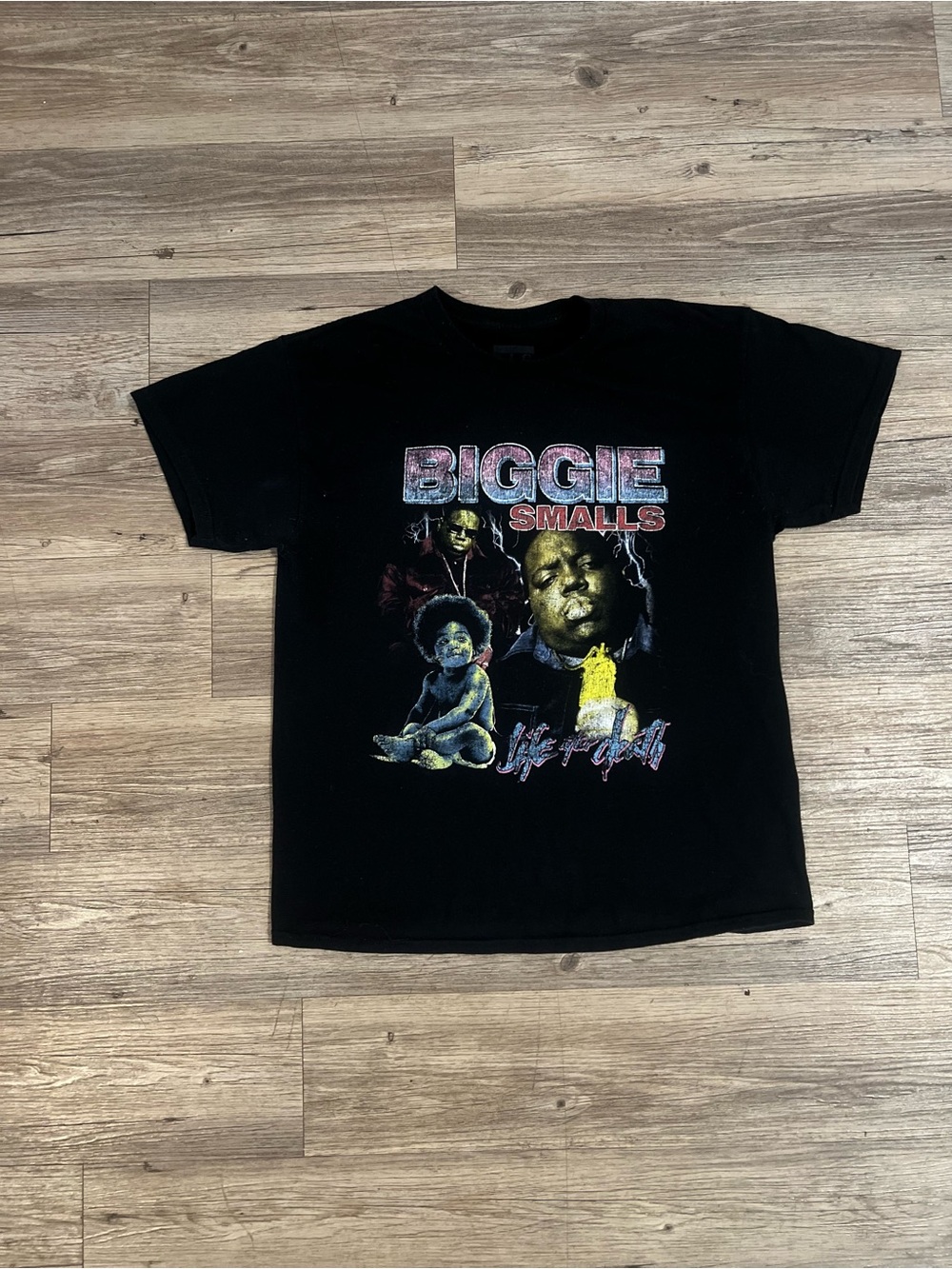 Biggie Men's Collage Graphic Tee with Short Sleeves Black Size Large